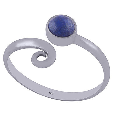 Beautifully Designed Minimal Lapis Round Shape 925 Sterling Solid Silver Ring - R3402162-37