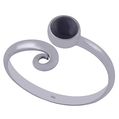 Beautifully Designed Minimal Black Onyx Round Shape 925 Sterling Solid Silver Ring - R3402162-48