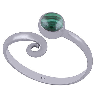 Beautifully Designed Minimal Malachite Round Shape 925 Sterling Solid Silver Ring - R3402162-54