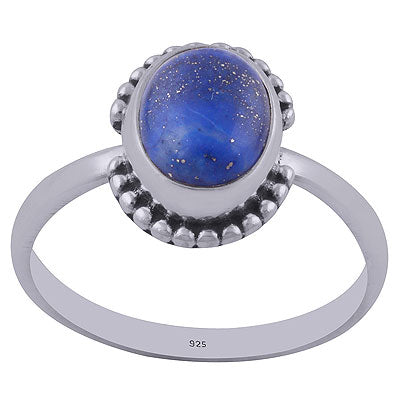 Alluring Rawa Work Around Lapis Oval Shape 925 Sterling Solid Silver Ring - R3402165-25