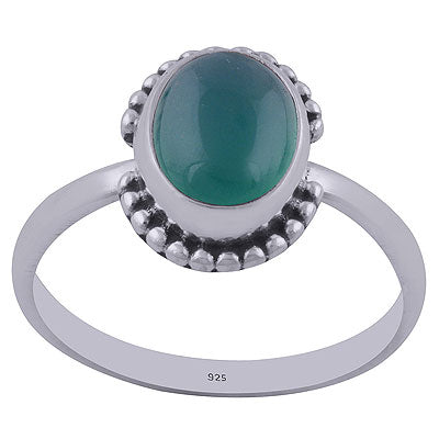 Alluring Rawa Work Around Green Onyx Oval Shape 925 Sterling Solid Silver Ring - R3402165-34
