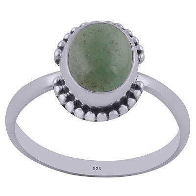 Alluring Rawa Work Around Green Aventurine Oval Shape 925 Sterling Solid Silver Ring - R3402165-36
