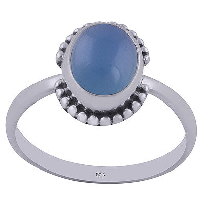 Alluring Rawa Work Around Blue Chalcedony Oval Shape 925 Sterling Solid Silver Ring - R3402165-37