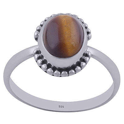 Alluring Rawa Work Around Tiger's Eye Oval Shape 925 Sterling Solid Silver Ring - R3402165-38