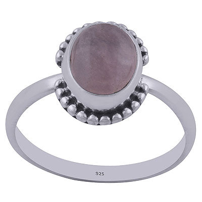 Alluring Rawa Work Around Rose Quartz Oval Shape 925 Sterling Solid Silver Ring - R3402165-46