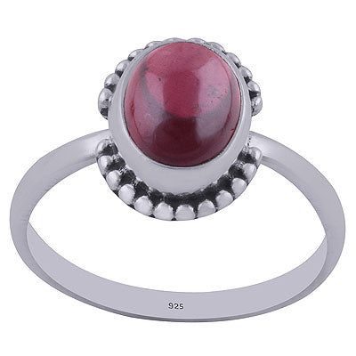 Alluring Rawa Work Around Garnet Oval Shape 925 Sterling Solid Silver Ring - R3402165-7