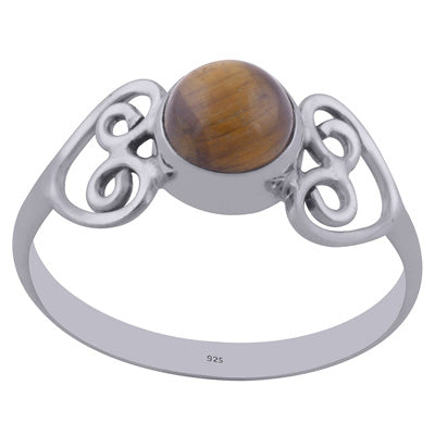 Gorgeous Wire Work Around Tiger's Eye Round Shape 925 Sterling Solid Silver Ring - R3402167-35