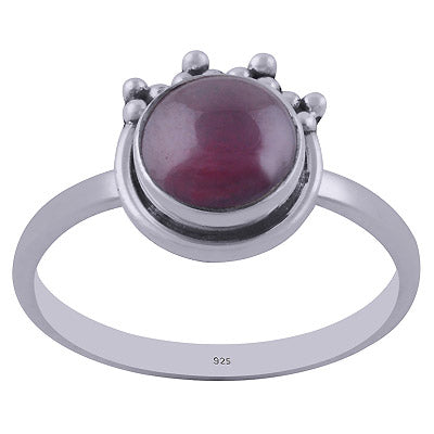 Handcrafted Rawa Work On Garnet Round Shape 925 Sterling Solid Silver Ring - R3402169-52