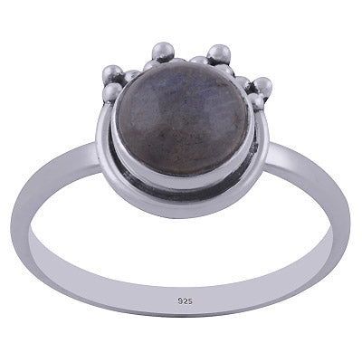 Handcrafted Rawa Work On Labradorite Round Shape 925 Sterling Solid Silver Ring - R3402169-55