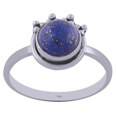 Handcrafted Rawa Work On Lapis Round Shape 925 Sterling Solid Silver Ring - R3402169-56