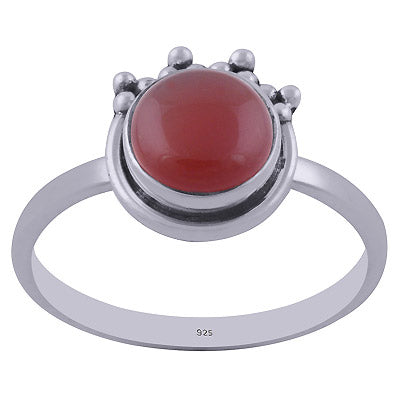 Handcrafted Rawa Work On Carnelian Round Shape 925 Sterling Solid Silver Ring - R3402169-57