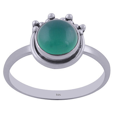 Handcrafted Rawa Work On Green Onyx Round Shape 925 Sterling Solid Silver Ring - R3402169-58