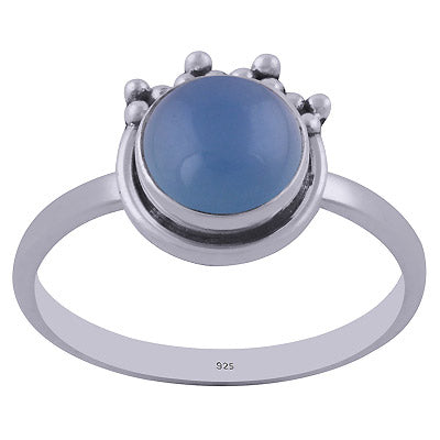 Handcrafted Rawa Work On Blue Chalcedony Round Shape 925 Sterling Solid Silver Ring - R3402169-59