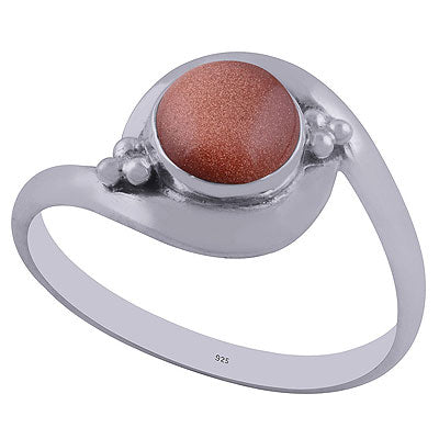 Alluring Rawa Work Around Golden Sun Stone Round Shape 925 Sterling Solid Silver Ring - R3402170-23