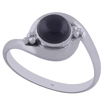 Alluring Rawa Work Around Black Onyx Round Shape 925 Sterling Solid Silver Ring - R3402170-37
