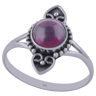 Stunning Oxidised Handcrafted Work Garnet Round Shape 925 Sterling Solid Silver Ring - R3402171-6