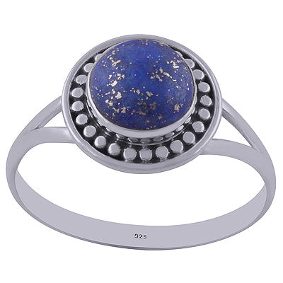 Stunning Handwork Split Shank Lapis Round Shape 925 Sterling Solid Silver Ring - R3402172-26