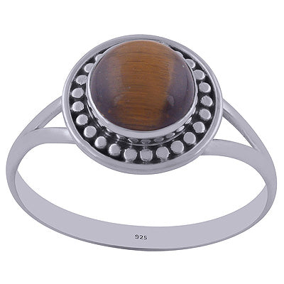 Stunning Handwork Split Shank Tiger's Eye Round Shape 925 Sterling Solid Silver Ring - R3402172-38