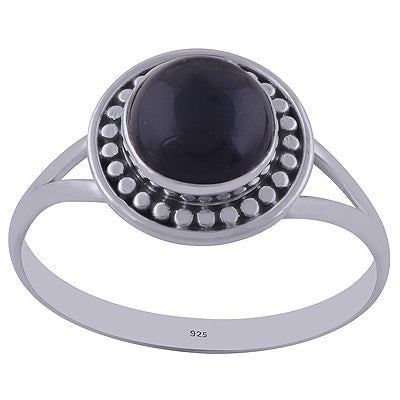 Stunning Handwork Split Shank Black Onyx Round Shape 925 Sterling Solid Silver Ring - R3402172-44
