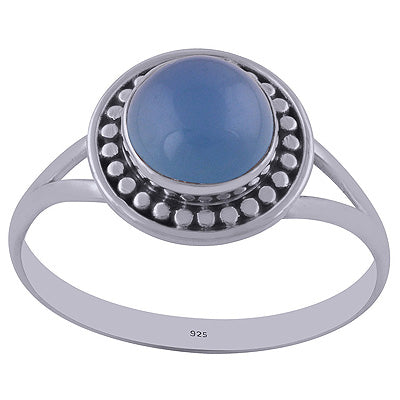 Stunning Handwork Split Shank Blue Chalcedony Round Shape 925 Sterling Solid Silver Ring - R3402172-51