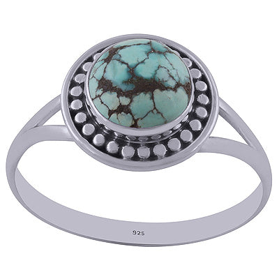 Stunning Handwork Split Shank Turquoise Round Shape 925 Sterling Solid Silver Ring - R3402172-61