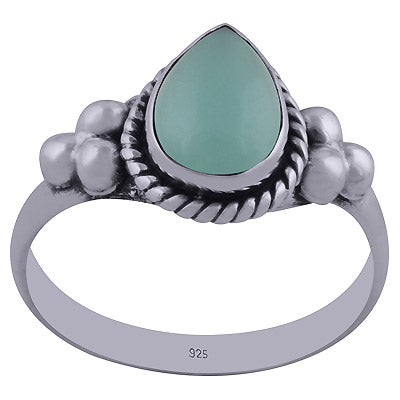 Stunning Handwork Around Aqua Chalcedony Pear Shape 925 Sterling Solid Silver Ring - R3402208-36