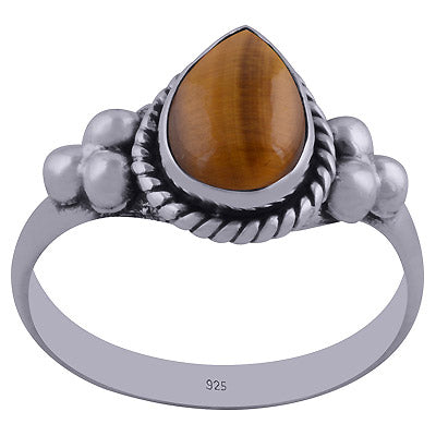 Stunning Handwork Around Tiger's Eye Pear Shape 925 Sterling Solid Silver Ring - R3402208-42