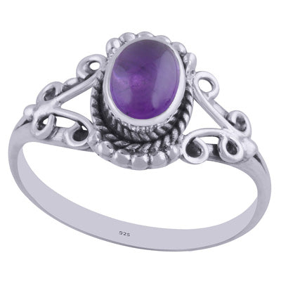 Gorgeous Handwork Around Amethyst Oval Shape 925 Sterling Solid Silver Ring - R3402211-33