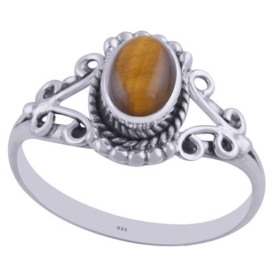 Gorgeous Handwork Around Tiger's Eye Oval Shape 925 Sterling Solid Silver Ring - R3402211-50