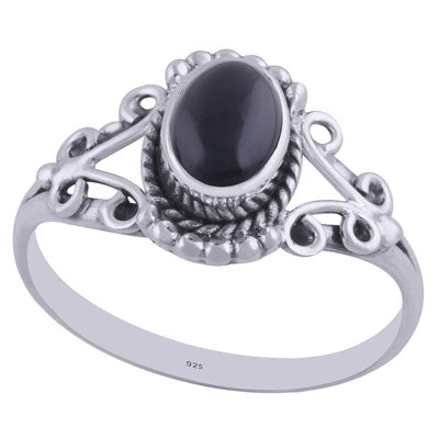 Gorgeous Handwork Around Black Onyx Oval Shape 925 Sterling Solid Silver Ring - R3402211-55