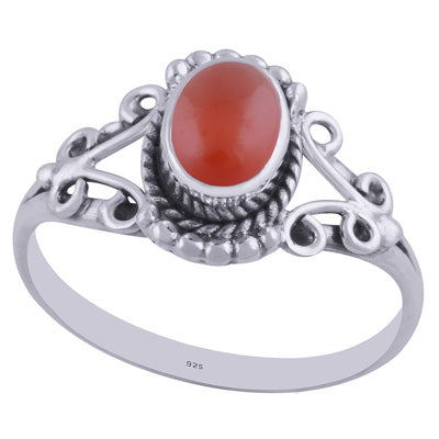 Gorgeous Handwork Around Carnelian Oval Shape 925 Sterling Solid Silver Ring - R3402211-56