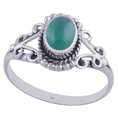 Gorgeous Handwork Around Green Onyx Oval Shape 925 Sterling Solid Silver Ring - R3402211-57