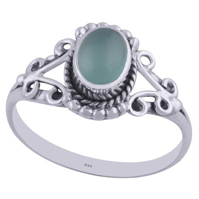 Gorgeous Handwork Around Aqua Chalcedony Oval Shape 925 Sterling Solid Silver Ring - R3402211-59