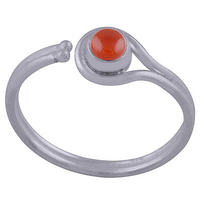 Beautiful Adjustable Shank Carnelian Round Shape 925 Sterling Solid Silver Ring - R3402241-36