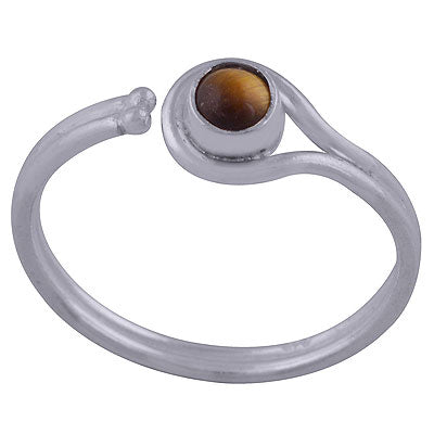 Beautiful Adjustable Shank Tiger's Eye Round Shape 925 Sterling Solid Silver Ring - R3402241-40