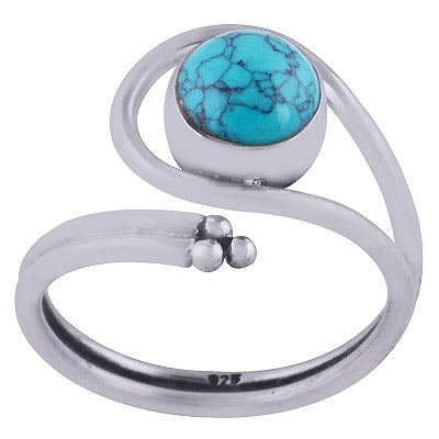 Stylish Pattern Around Turquoise Round Shape 925 Sterling Solid Silver Ring - R3402242-17