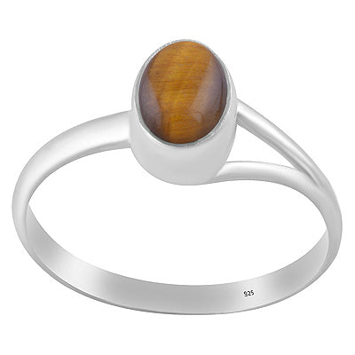 Unique One Sided Split Shank Tiger's Eye Oval Shape 925 Sterling Solid Silver Ring - R3402243-58