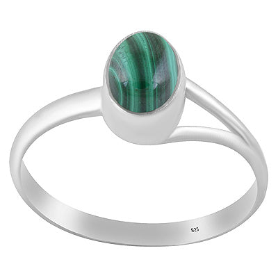Unique One Sided Split Shank Malachite Oval Shape 925 Sterling Solid Silver Ring - R3402243-62