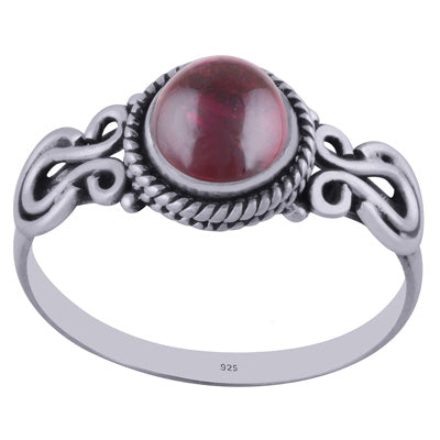 Beautiful Handcrafted Work Around Garnet Round Shape 925 Sterling Solid Silver Ring - R3402247-11