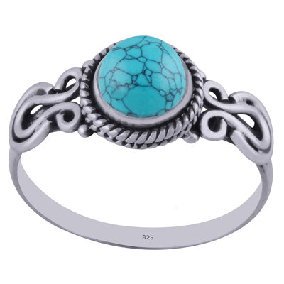 Beautiful Handcrafted Work Around Turquoise Round Shape 925 Sterling Solid Silver Ring - R3402247-12