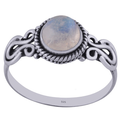 Beautiful Handcrafted Work Around Rainbow Moonstone Round Shape 925 Sterling Solid Silver Ring - R3402247-13