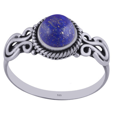 Beautiful Handcrafted Work Around Lapis Round Shape 925 Sterling Solid Silver Ring - R3402247-15