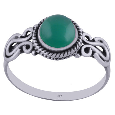 Beautiful Handcrafted Work Around Green Onyx Round Shape 925 Sterling Solid Silver Ring - R3402247-17