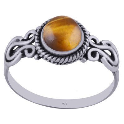 Beautiful Handcrafted Work Around Tiger's Eye Round Shape 925 Sterling Solid Silver Ring - R3402247-20