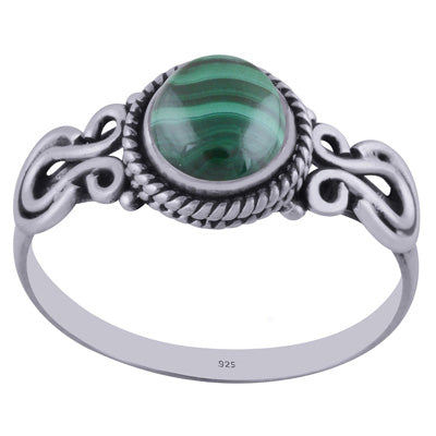 Beautiful Handcrafted Work Around Malachite Round Shape 925 Sterling Solid Silver Ring - R3402247-21