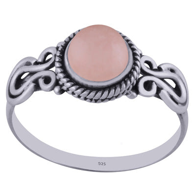 Beautiful Handcrafted Work Around Rose Quartz Round Shape 925 Sterling Solid Silver Ring - R3402247-22