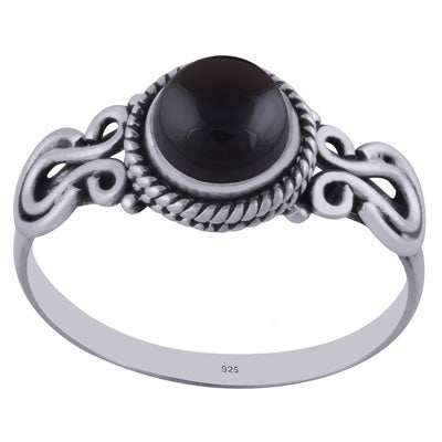 Beautiful Handcrafted Work Around Black Onyx Round Shape 925 Sterling Solid Silver Ring - R3402247-23