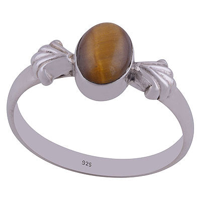 Gorgeous Handcrafted Pattern Around Tiger's Eye Oval Shape 925 Sterling Solid Silver Ring - R3402254-56