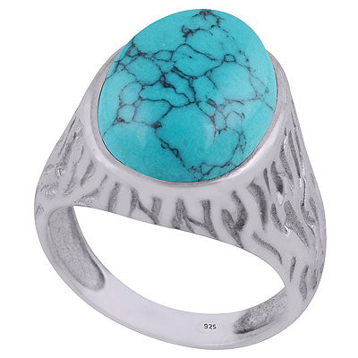Stunning Handcrafted Oxidised Work Around Turquoise Oval Shape 925 Sterling Solid Silver Ring - R3402258-52