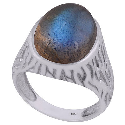 Stunning Handcrafted Oxidised Work Around Labradorite Oval Shape 925 Sterling Solid Silver Ring - R3402258-54